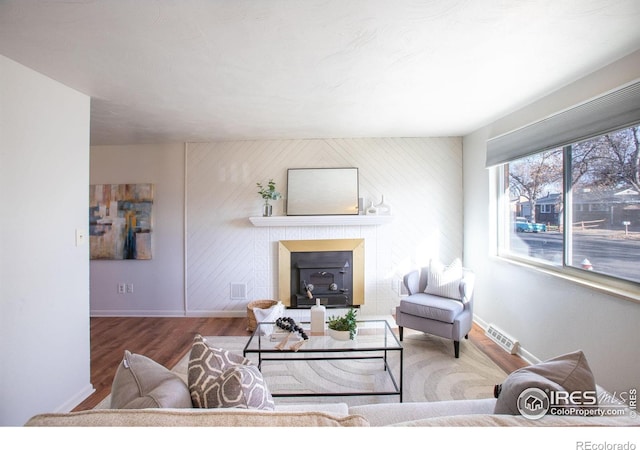 living room with hardwood / wood-style floors