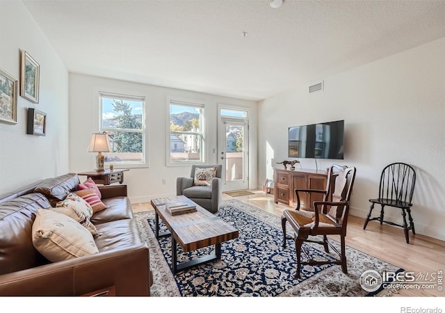 living room featuring plenty of natural light and light wood-type flooring