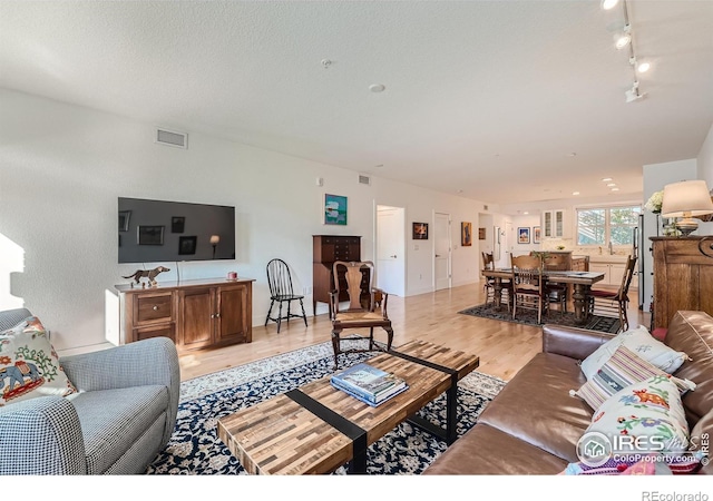 living room featuring light hardwood / wood-style floors and sink