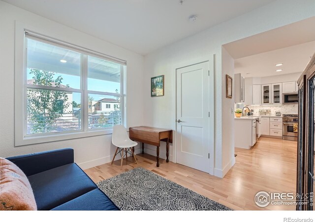 sitting room with light hardwood / wood-style floors