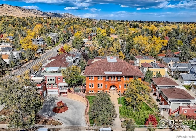 birds eye view of property with a mountain view