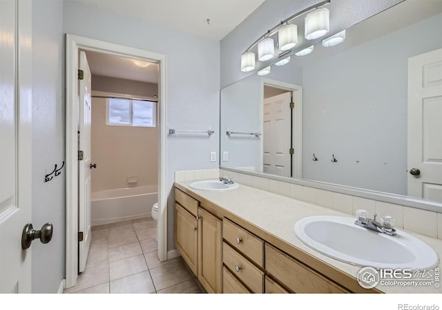 18715 Wagon Trl, Mead, CO 80542 - bathroom with toilet, double vanity, tile patterned flooring, and  shower combination
