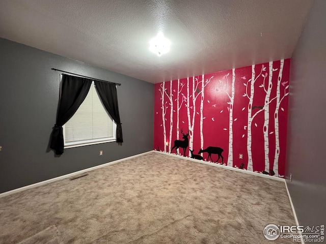 carpeted spare room with a textured ceiling