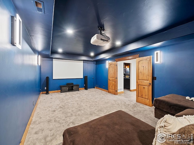 view of carpeted home theater