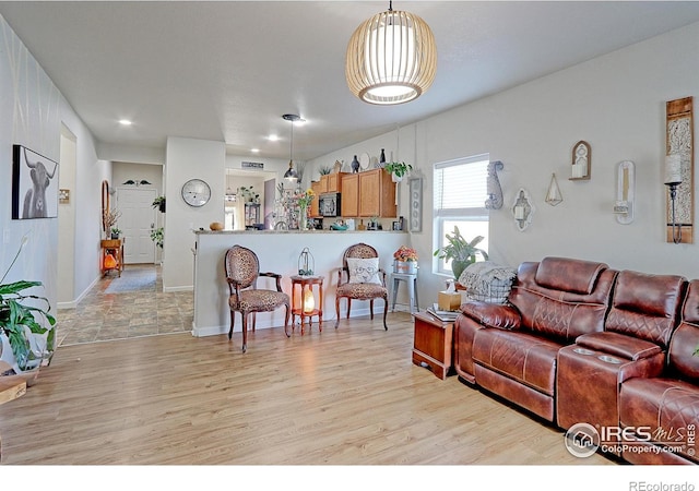 living room featuring light wood-type flooring