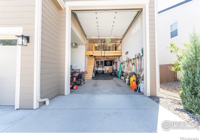 view of patio with a garage