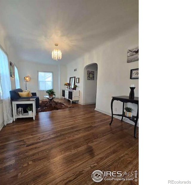 interior space with dark wood-type flooring