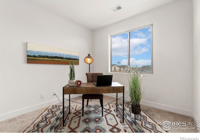 view of carpeted home office