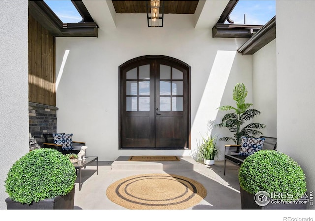 doorway to property featuring french doors