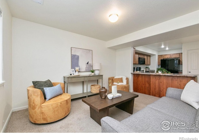 living room featuring light carpet