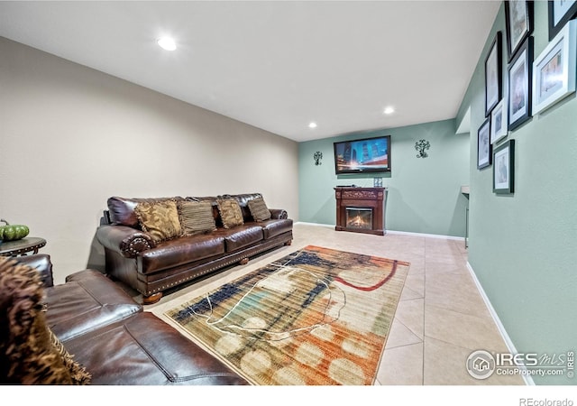 living room featuring light tile patterned floors