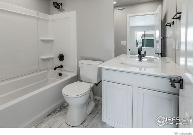 full bathroom featuring vanity, toilet, and shower / bathing tub combination