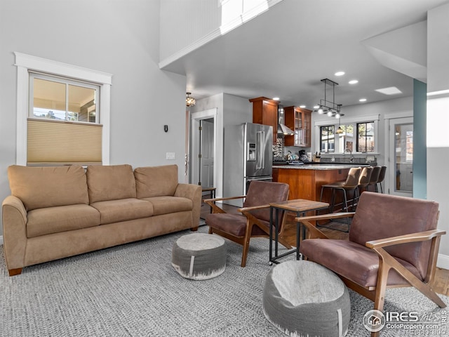 living room featuring sink