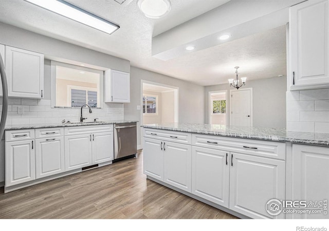 kitchen with sink, dishwasher, and white cabinets