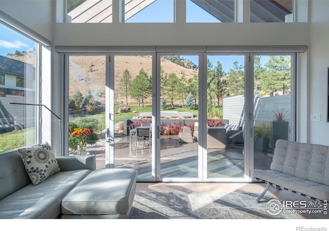 entryway with high vaulted ceiling and a healthy amount of sunlight