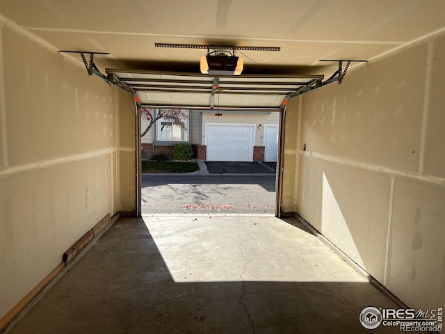 garage with a garage door opener