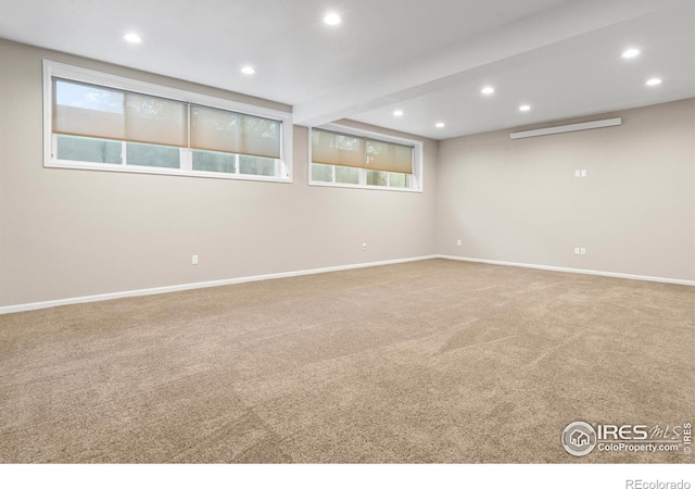 basement with carpet floors and a wealth of natural light