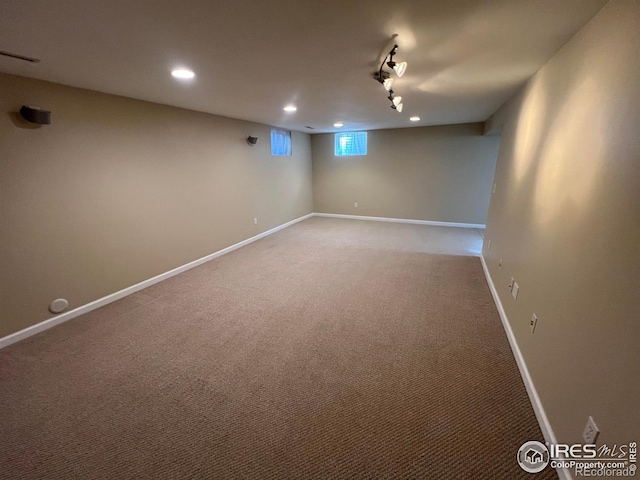 basement with carpet floors