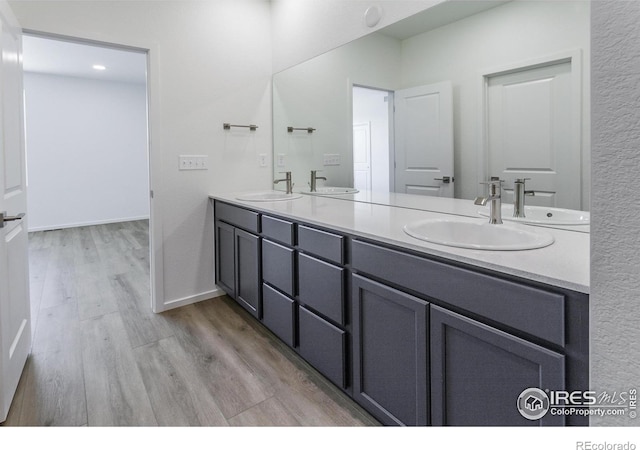 bathroom featuring hardwood / wood-style flooring and vanity