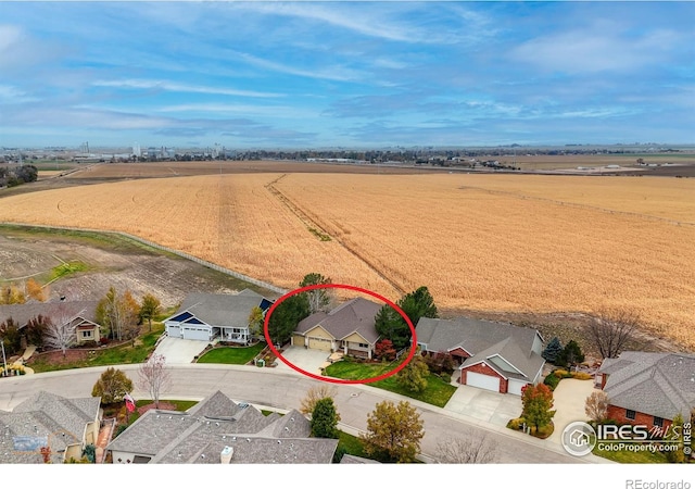 aerial view featuring a rural view