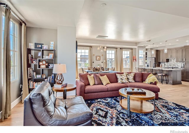 living room featuring light hardwood / wood-style floors