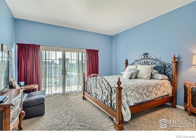 bedroom featuring carpet and access to exterior