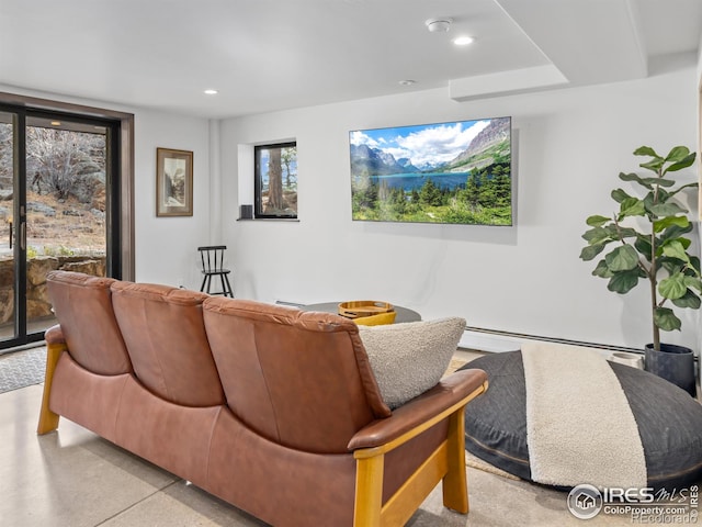 living room with a baseboard radiator