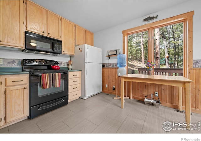 743 Hickory Dr, Lyons, CO 80540 - kitchen with black appliances, light brown cabinets, and dark countertops