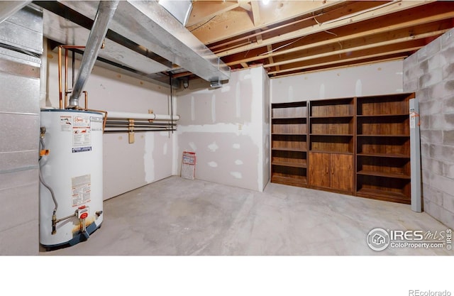 basement featuring water heater