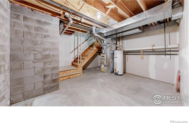 basement featuring gas water heater