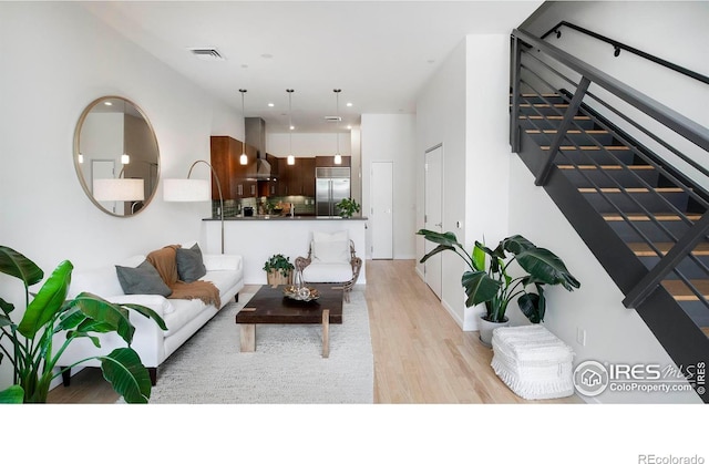 living room with light wood-type flooring