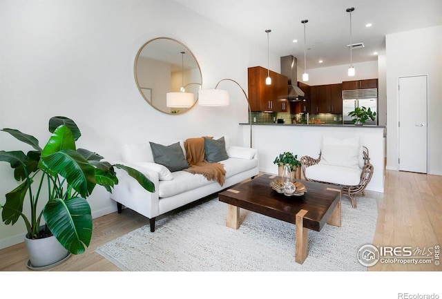 living room featuring light hardwood / wood-style floors