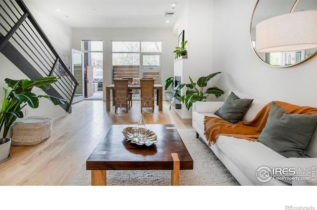 living room with light wood-type flooring