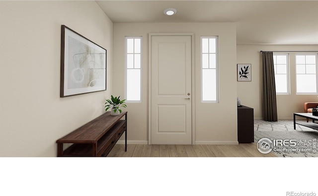 foyer with light wood-type flooring