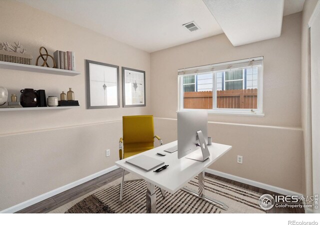 office area featuring hardwood / wood-style floors