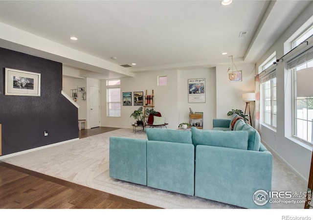 living room with hardwood / wood-style floors