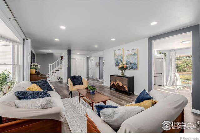 living room with hardwood / wood-style flooring