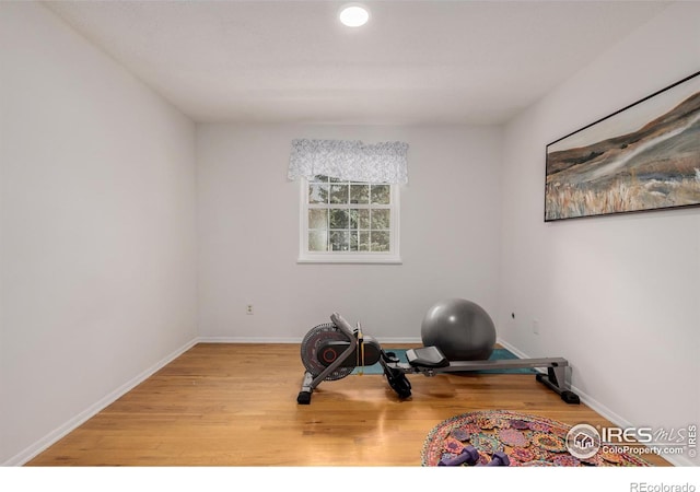 exercise room featuring hardwood / wood-style floors