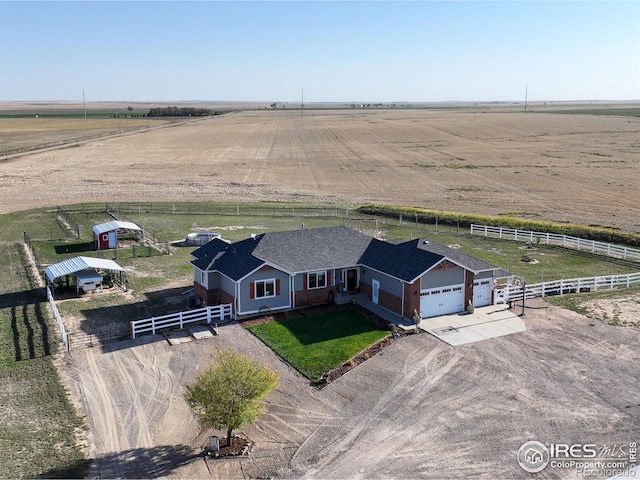 bird's eye view with a rural view