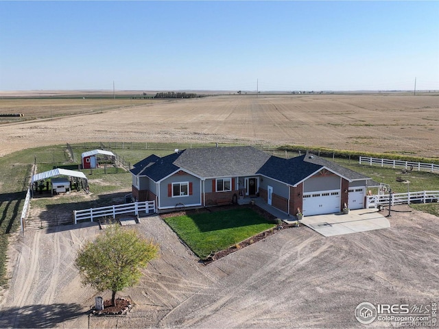 drone / aerial view with a rural view