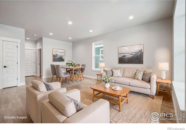 living room featuring light wood-type flooring