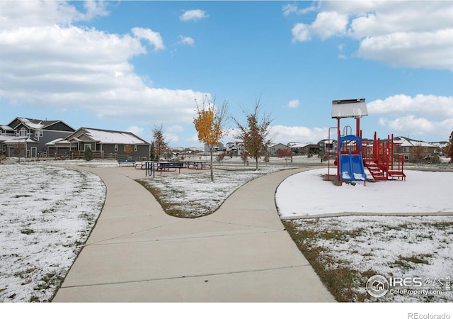 view of snow covered playground