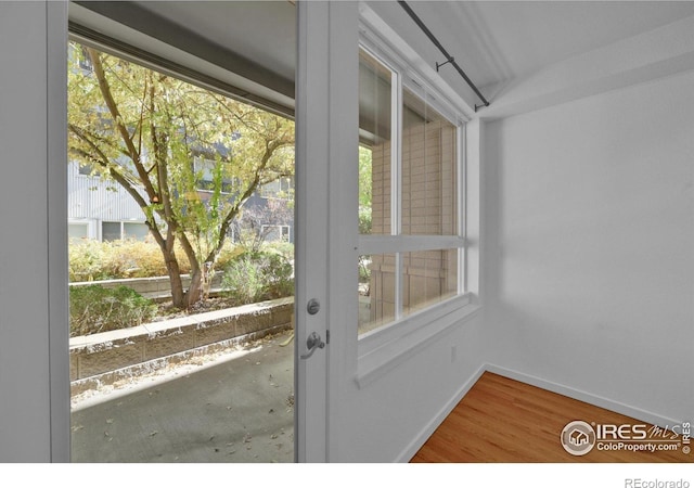 doorway with wood-type flooring