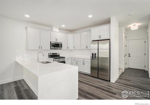 kitchen with white cabinets, dark hardwood / wood-style flooring, sink, and appliances with stainless steel finishes