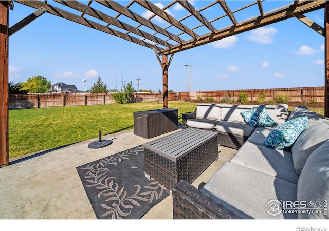 view of patio / terrace featuring outdoor lounge area and a pergola