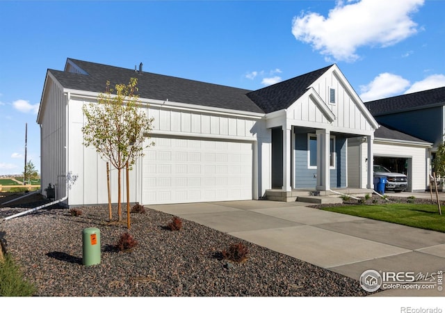 modern farmhouse with a garage