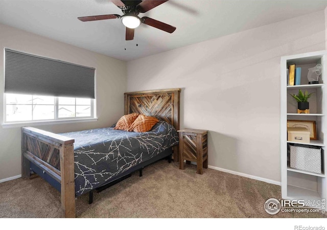 bedroom with carpet floors and ceiling fan