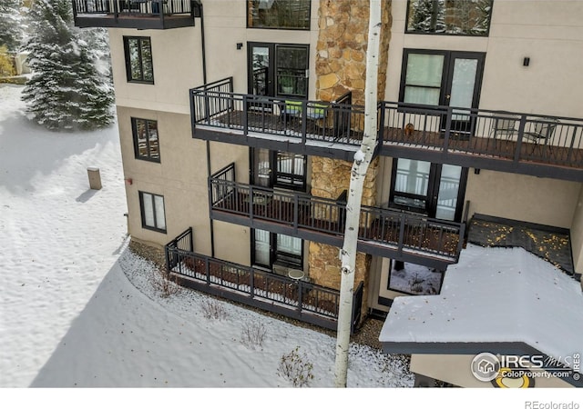 view of snow covered building