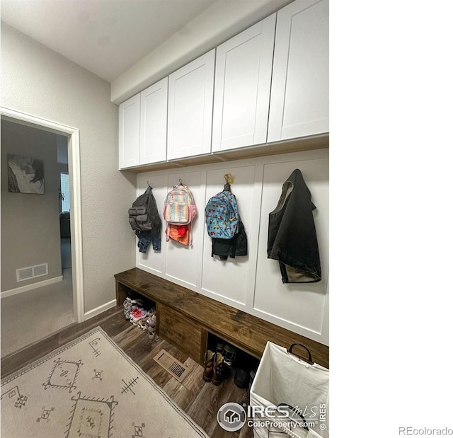 mudroom with dark wood-type flooring