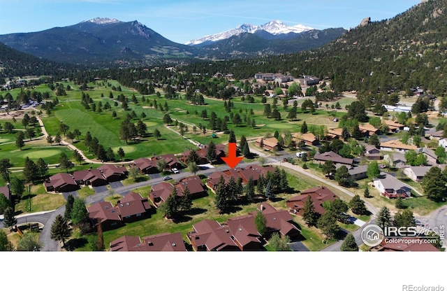 birds eye view of property featuring a mountain view